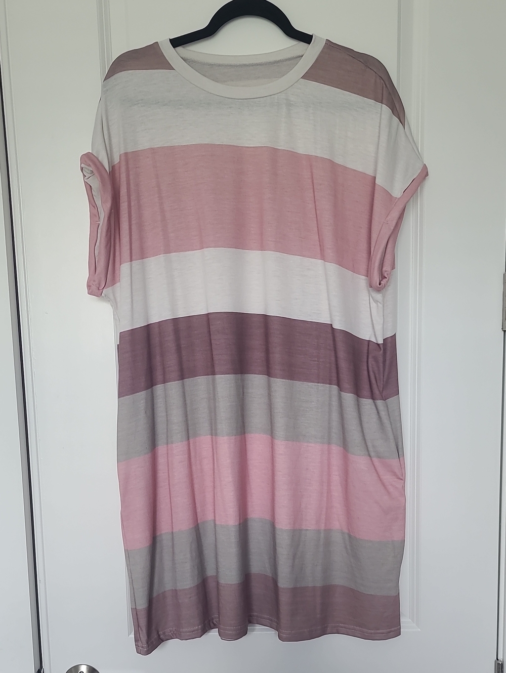 Striped Pink, Brown, Light Green Oversized T-Shirt Dress
